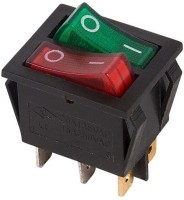 Выключатель клавишный 250V 15A ON-OFF-ON красный/зеленый 36-2450