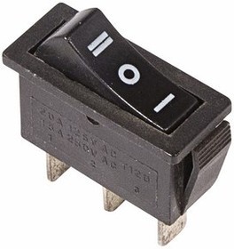 Выключатель клавишный 250V 15A ON-OFF-ON черный с нейтралью 36-2220