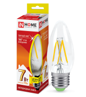 Лампа светодиодная LED-СВЕЧА-deco 7Вт 230В E27 3000K 630Лм прозр. InHOME 4690612016382