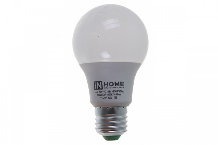 Лампа светодиодная LED-А60-VC 12Вт 230В E27 4000K 1350Лм InHOME 4690612020242