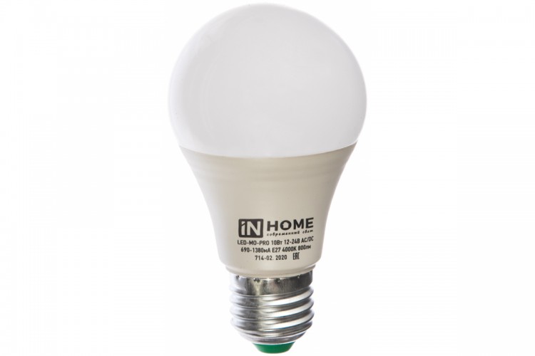 Лампа светодиодная низковольтная LED-MO-PRO 10Вт 12-24В Е27 4000К 800Лм INHOME 4690612031507