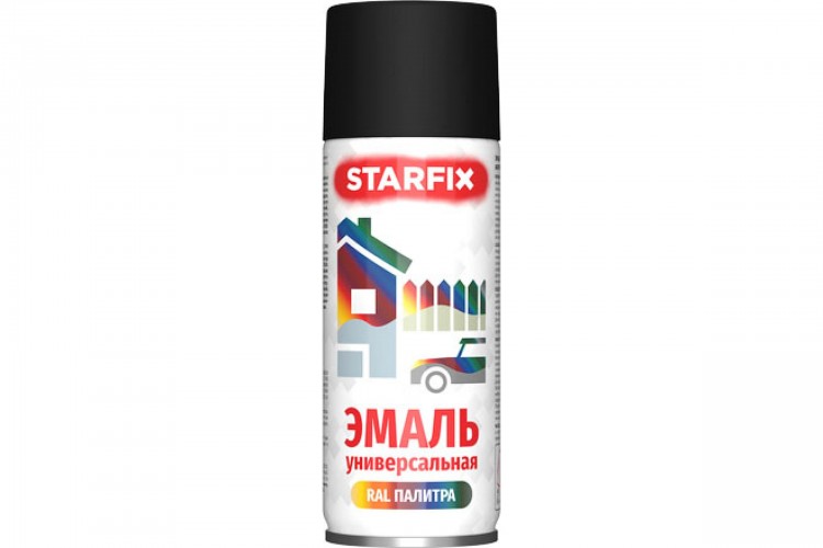 Краска-эмаль аэроз. универсальная черный матовый STARFIX 520мл (9011)(SM-103039-1)