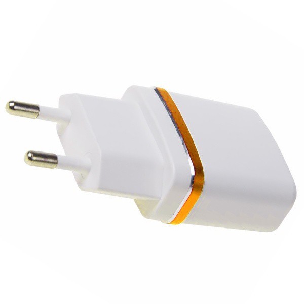Cетевое  зарядное устройство USB (СЗУ) (5V, 2100mA) белое с золотой полоской REXANT 18-2222