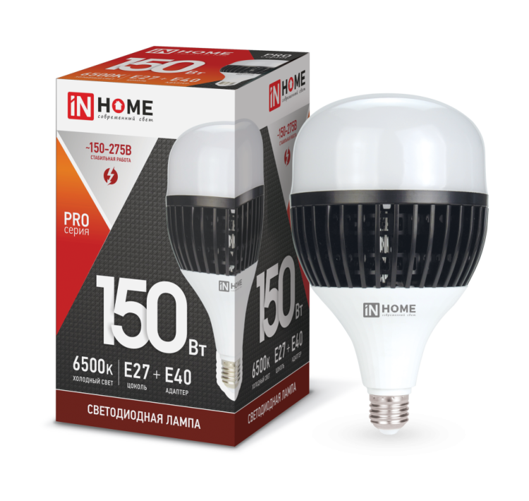Лампа светодиод. LED-HP-PRO 150Вт 230В Е27 с адаптером Е40 6500К 14250Лм INHOME 4690612035703