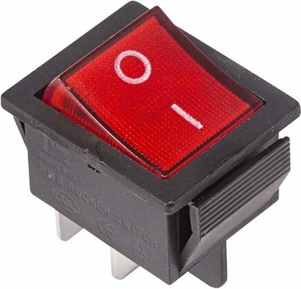 Выключатель клавишный 250V 16A  с красной подсветкой 4-х конт. 36-2330