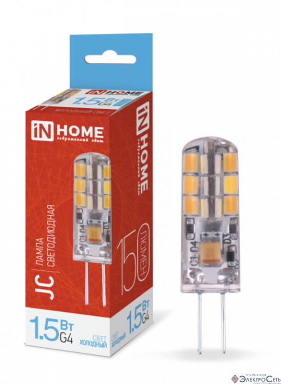 Лампа светодиодная LED-JC 1.5 3Вт 12В G4 6500K 150Лм INHOME 4690612035987