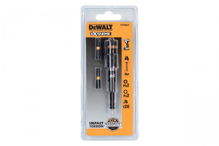 Магнитный держатель бит DeWalt IMPACT Torsion + 3 биты (25 мм) DEWALT DT70563T