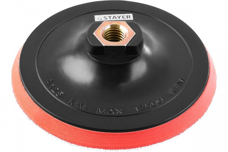 Тарелка опорная Stayer Master пластиковая для УШМ на липучке, полиур.вставка, d=125мм, М14 35744-125