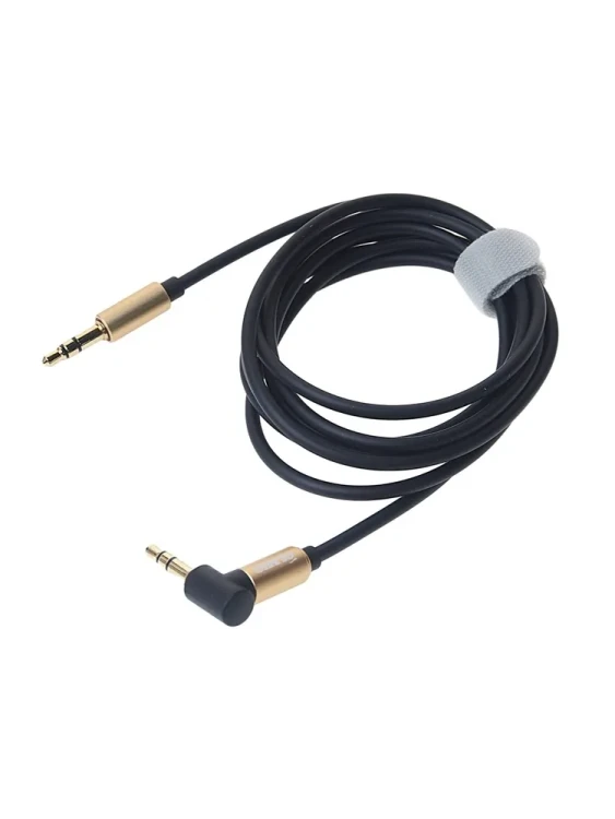 Аудиокабель AUX 3.5(m)-3.5(m) 1.5м, угловой, черный и золотой OLMIO, OLM-038766