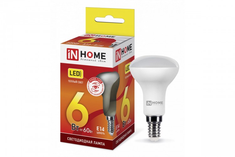 Лампа светодиодная LED-R50-VC 6Вт 230В E14 3000K 525Лм IN HOME 4690612024240